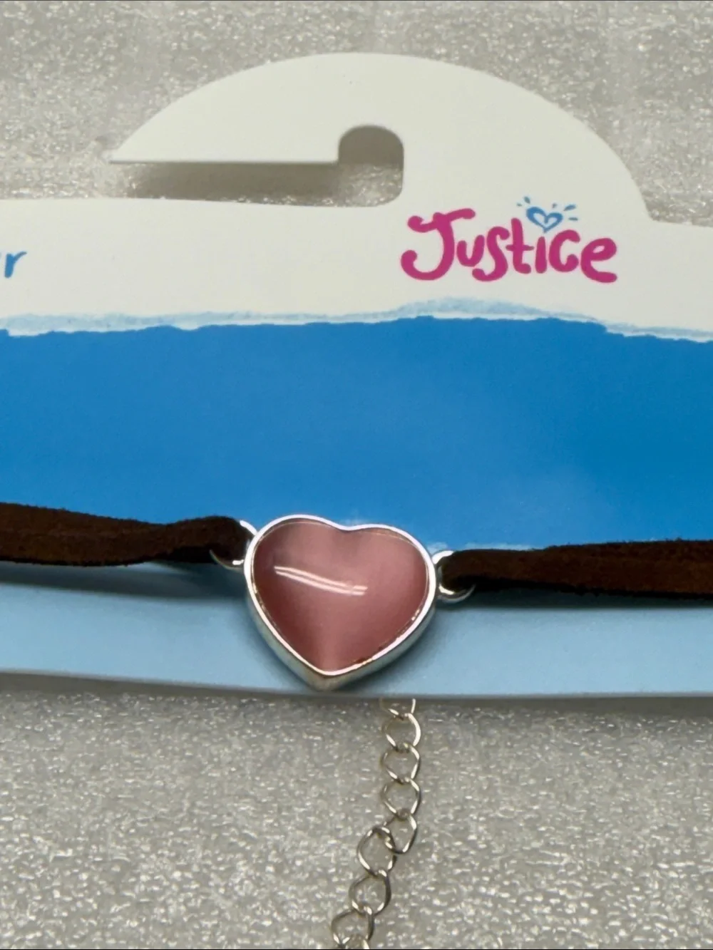 Justice Pink Heart Choker with Brown Suede Band. NEW